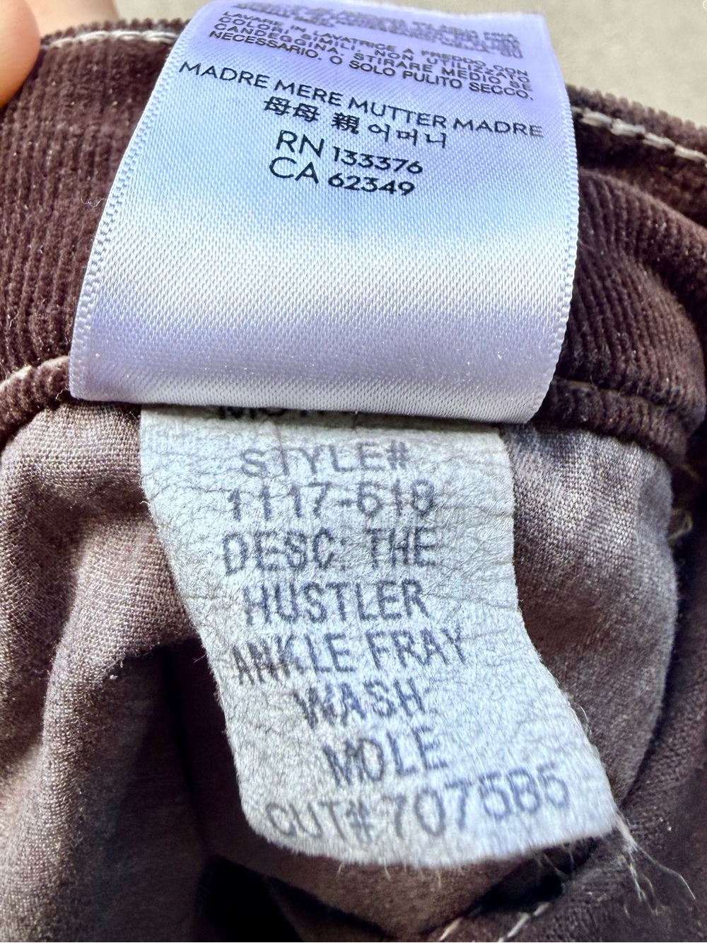 MOTHER women’s Hustler Ankle Fray Corduroy brown pants. - Picture 8 of 13